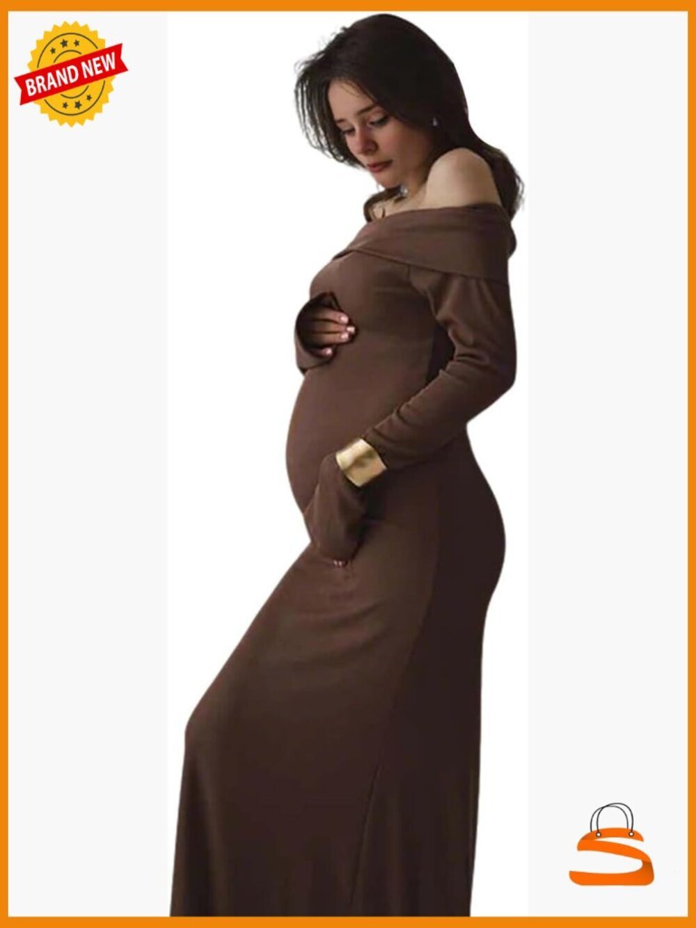 Off Shoulder Knit Bodycon Mermaid Maxi Maternity Dress